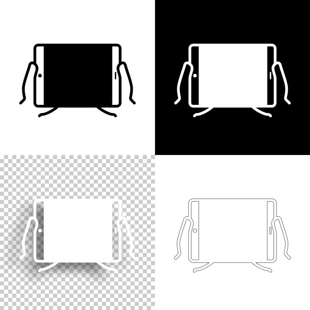 手持平板电脑。图标设计。空白，白色和黑色背景-线图标图片下载
