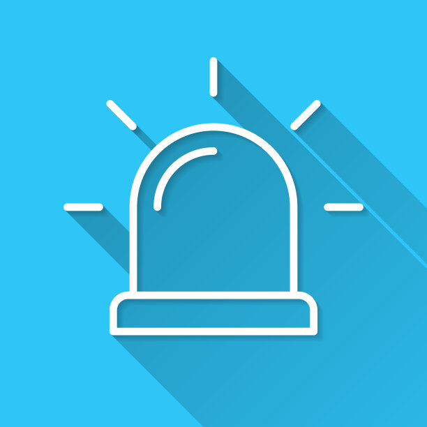 警报器-警灯。图标在蓝色背景-平面设计与长阴影图片下载