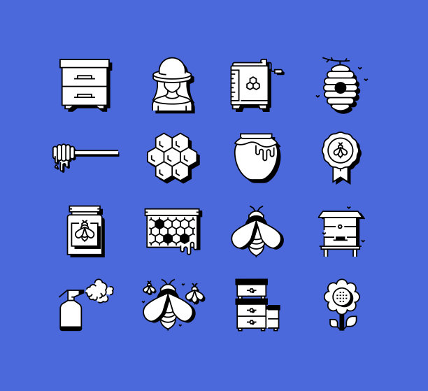 蜂房相关图标向量集合。现代风格符号向量插图图片下载