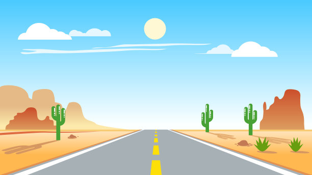 柏油马路沥青公路通过沙漠或干旱地区矢量插图图片下载