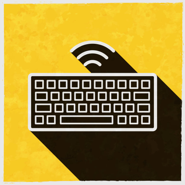 无线键盘。图标与长阴影的纹理黄色背景图片下载
