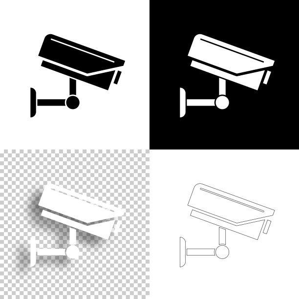 闭路电视-安全摄像头。图标设计。空白，白色和黑色背景-线图标图片下载