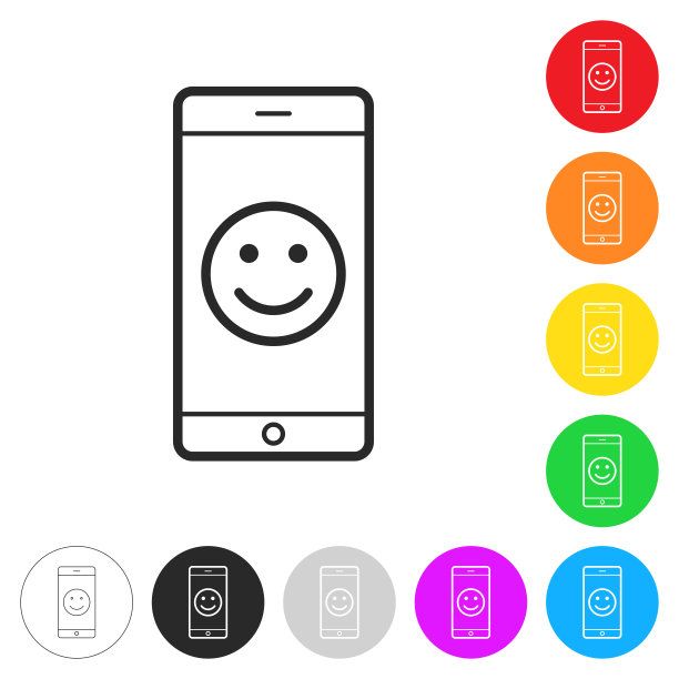 智能手机上有快乐的表情。彩色按钮上的图标图片下载