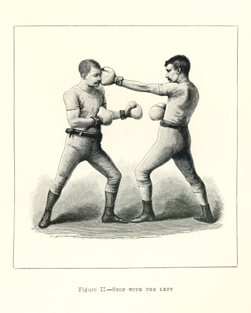 两个拳击手的复古插图，拳击的位置，停止与左，维多利亚战斗运动，19世纪图片下载