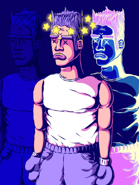 有趣的卡通体育插图-拳击手击倒。图片下载