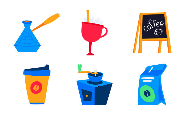菜单为一个咖啡店-平面设计风格图标集图片下载