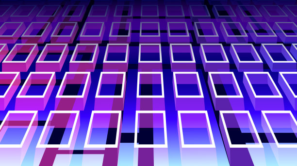 抽象几何矢量背景-霓虹灯块透视。图片下载