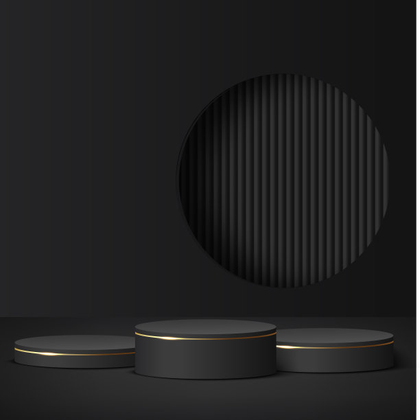 抽象的背景与黑色和金色的讲台进行展示。向量图片下载
