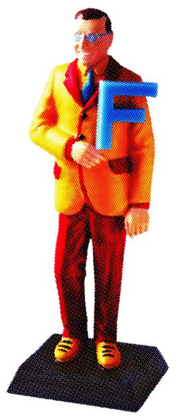 黄色和红色西装的人拿着字母F图片下载