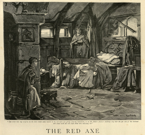 中世纪战士和他的孩子们，卧室，床，家庭生活图片下载