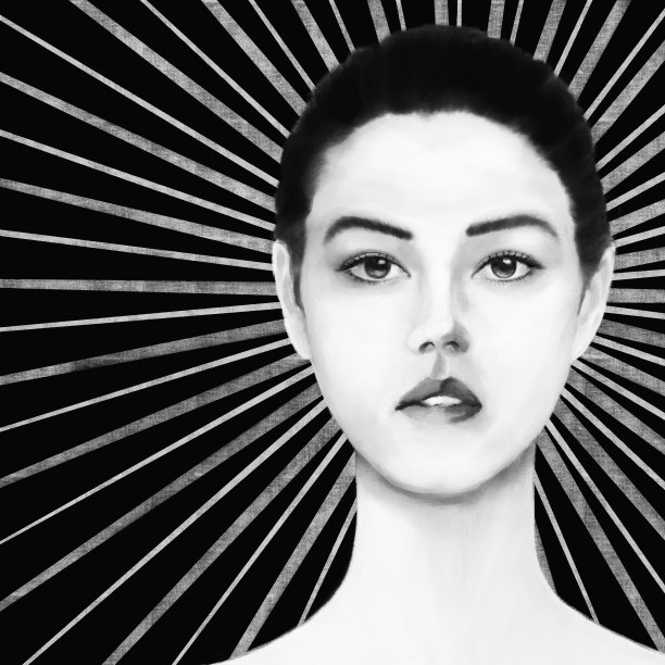 在风格化的阳光的背景下，一个亚洲和欧洲根的年轻女子的肖像图片下载