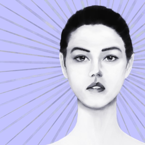 在风格化的阳光的背景下，一个亚洲和欧洲根的年轻女子的肖像图片下载