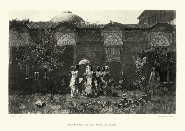 在土耳其后宫的封闭花园里漫步的女人图片下载
