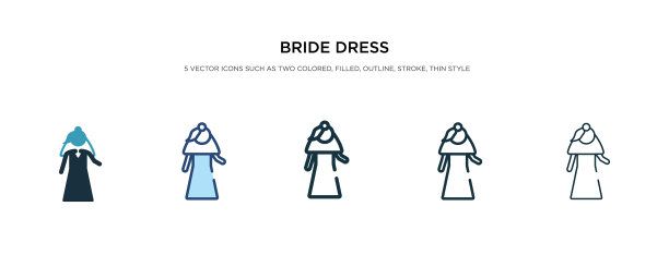新娘礼服图标在不同的风格两种颜色图片下载