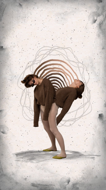 双重人格。感情不稳定的年轻女子。崩溃。当代艺术拼贴。图片下载