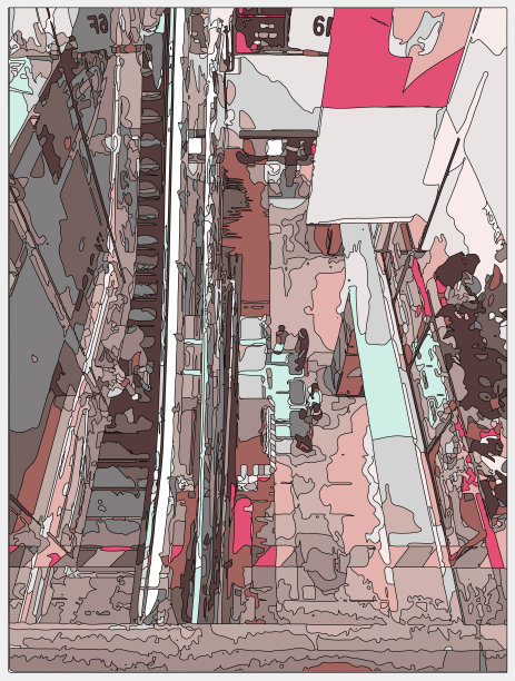 轮廓风格霓虹灯色彩超空间室内场景，商场电梯图片下载