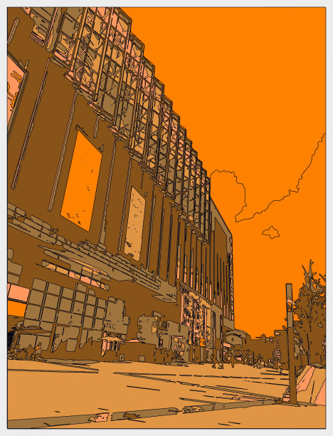 线条绘制霓虹灯超时空卡通场景，城市建筑图片下载