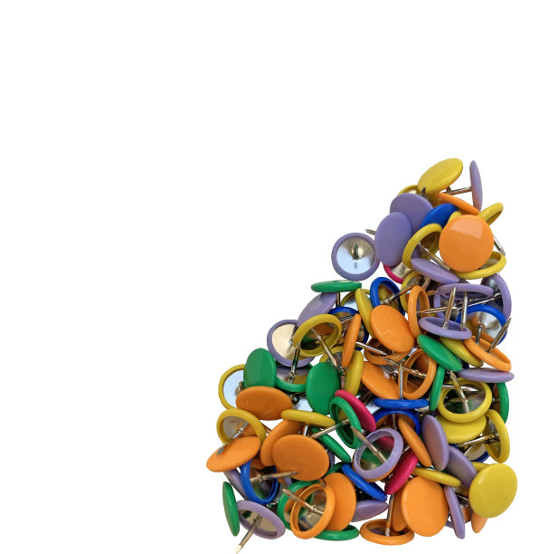 白色背景上的一组彩色图钉，带有插入文本的位置。3 d渲染。图片下载