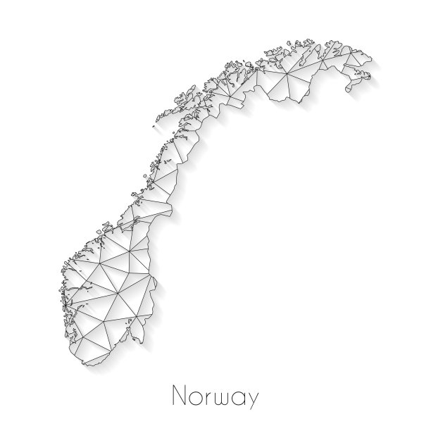 挪威地图连接-白色背景上的网络网格图片下载