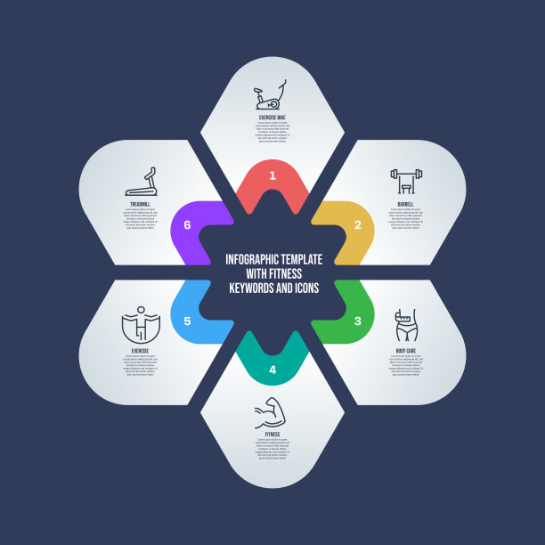 信息图表设计模板与健身关键字和图标图片下载