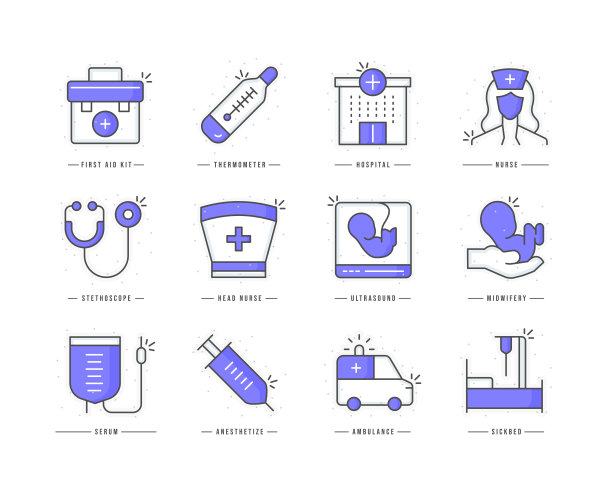 护士和助产人员用彩色图标平线图片下载