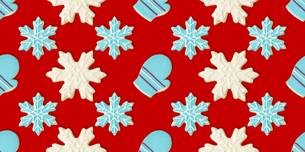 手套，蓝色和白色雪花:圣诞饼干重复图案背景墙纸图片下载