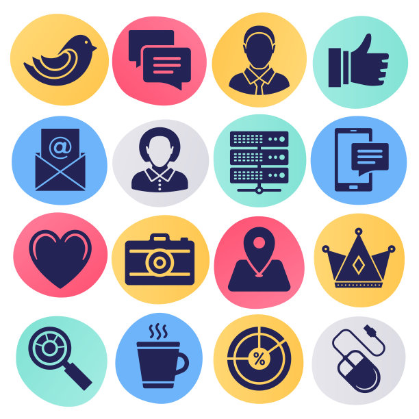 数字和社交媒体营销液体风格矢量图标集图片下载