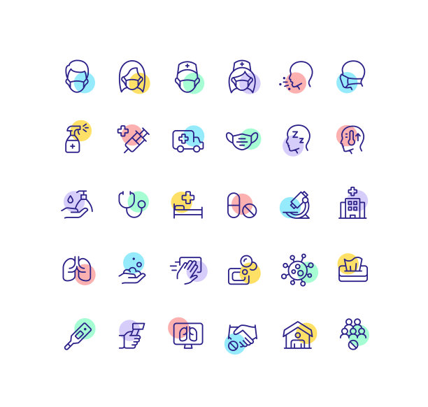 颜色线Covid-19冠状病毒预防图标图片下载