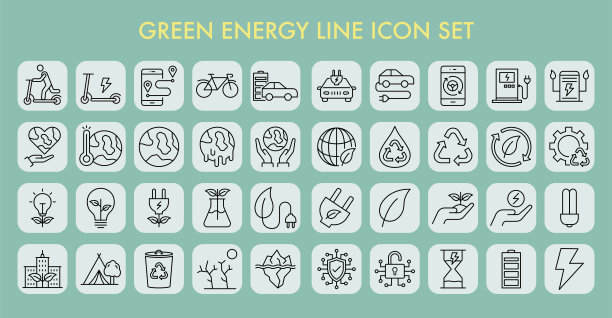绿色能源线图标设置图片下载