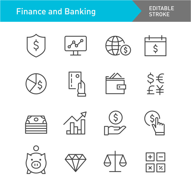 金融和银行图标系列-可编辑的笔画图片下载