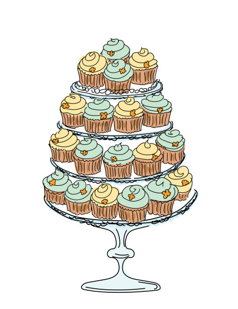 在透明的背景上涂鸦纸杯蛋糕蛋糕图片下载