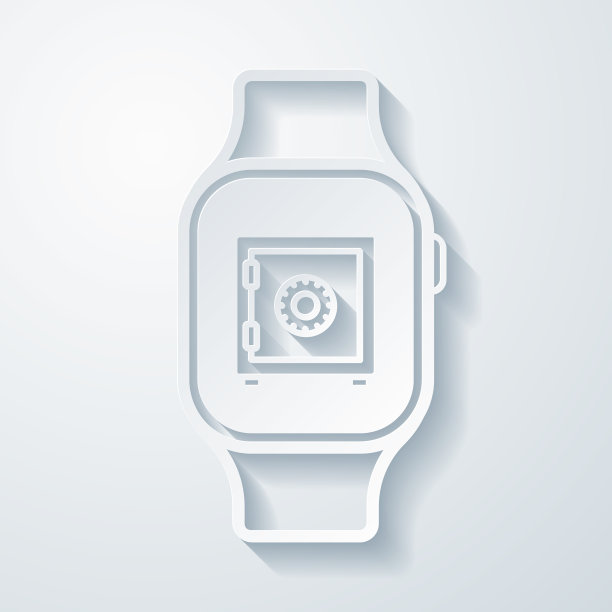 带保险箱的智能手表。空白背景上剪纸效果的图标图片下载