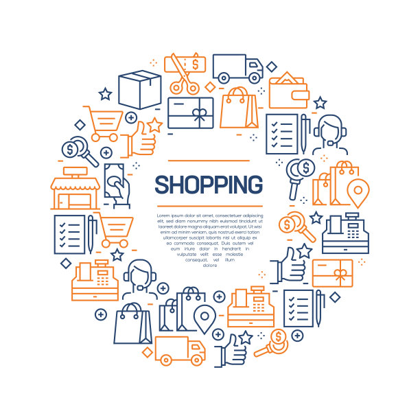 购物概念-彩色线条图标，排列在圆圈图片下载