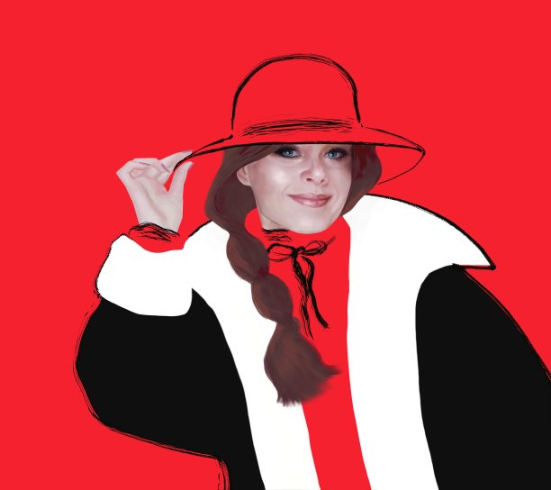 一个戴着宽边帽子、扎着长辫子的女人的美丽插图图片下载