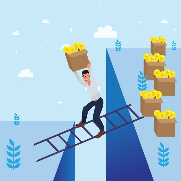 悲伤的年轻大孤立的公司男人担心失败和减少业务，领导成功和职业进步的概念，平面矢量插图，商人。图片下载