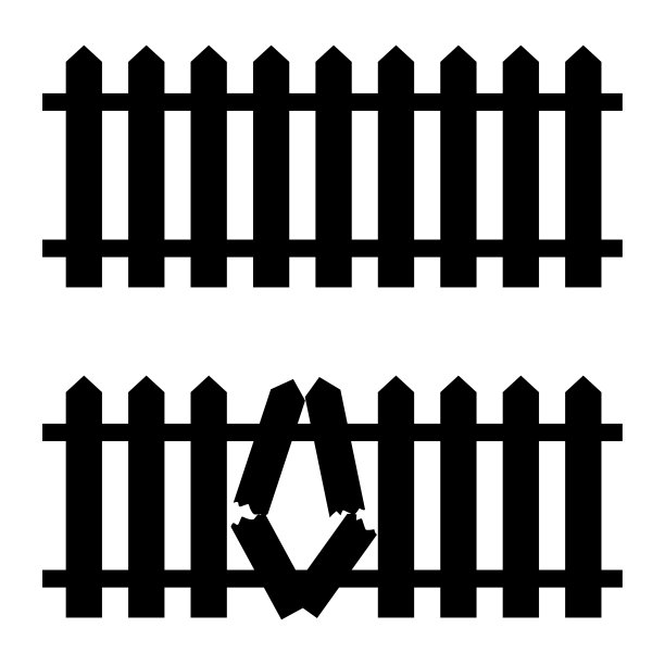 复古的黑色栅栏。白色背景。木破篱笆。矢量插图。股票的形象。图片下载