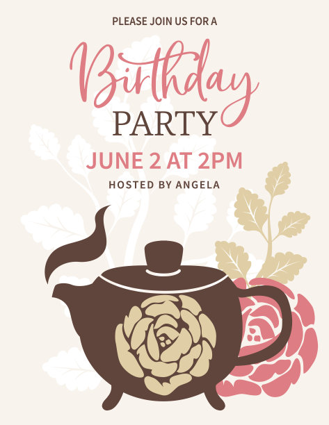 Tea Party Invitation模板With A Tea And Roses图片下载