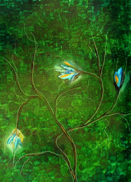 抽象盛开的树枝绿色当代艺术绘画图片下载