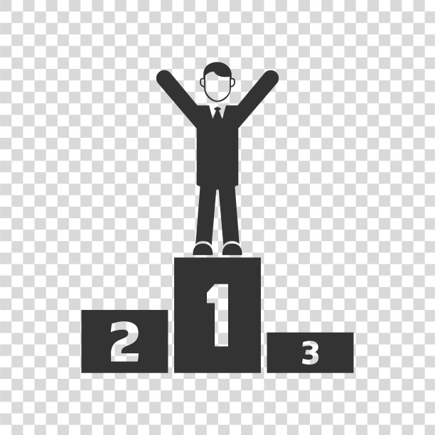 冠军男子的图标在领奖台上，在透明的背景上。图片下载
