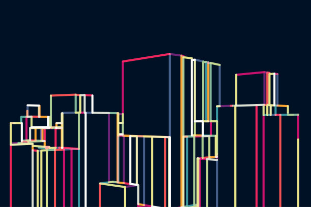 现代城市写字楼结构霓虹灯图片下载