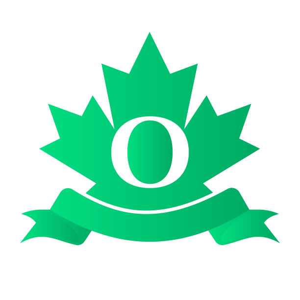 加拿大红枫在字母O印章和丝带。豪华的纹章徽章元素古董月桂矢量图片下载