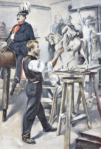 作为雕塑家模型的士兵的坐姿图片下载