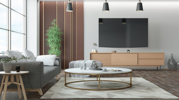 现代客厅与空电视屏幕图片下载