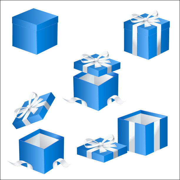 用白色丝带包装的蓝色礼盒图片下载