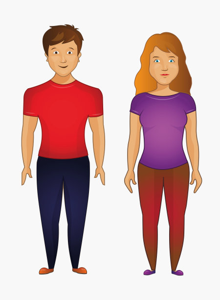 男人和女人站着。卡通风格人物头像平面矢量人物设计插图设置孤立在白色背景上。图片下载