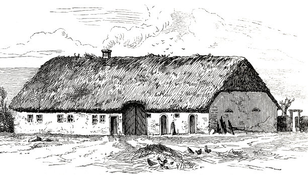 有茅草屋顶的丹麦农舍图片下载