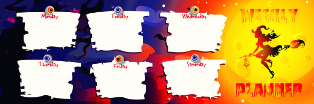 卡通风格的战略和商业规划概念。每周计划，每周日程，万圣节风格的日常。图片下载