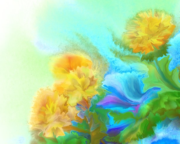 黄色的蒲公英，水彩画图片下载