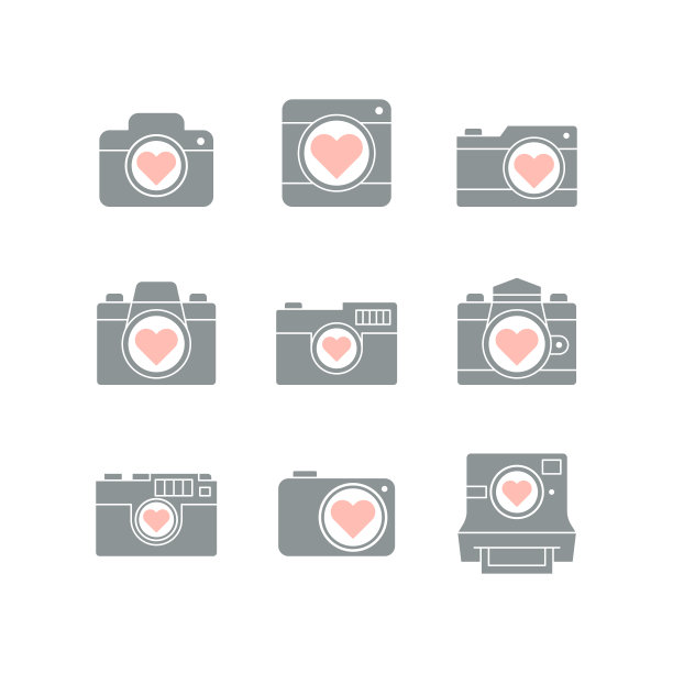 带心形符号的相机矢量图标图片下载