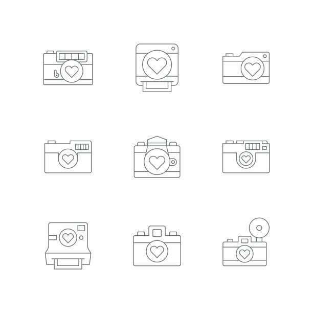 带爱心符号的相机矢量素材图片下载